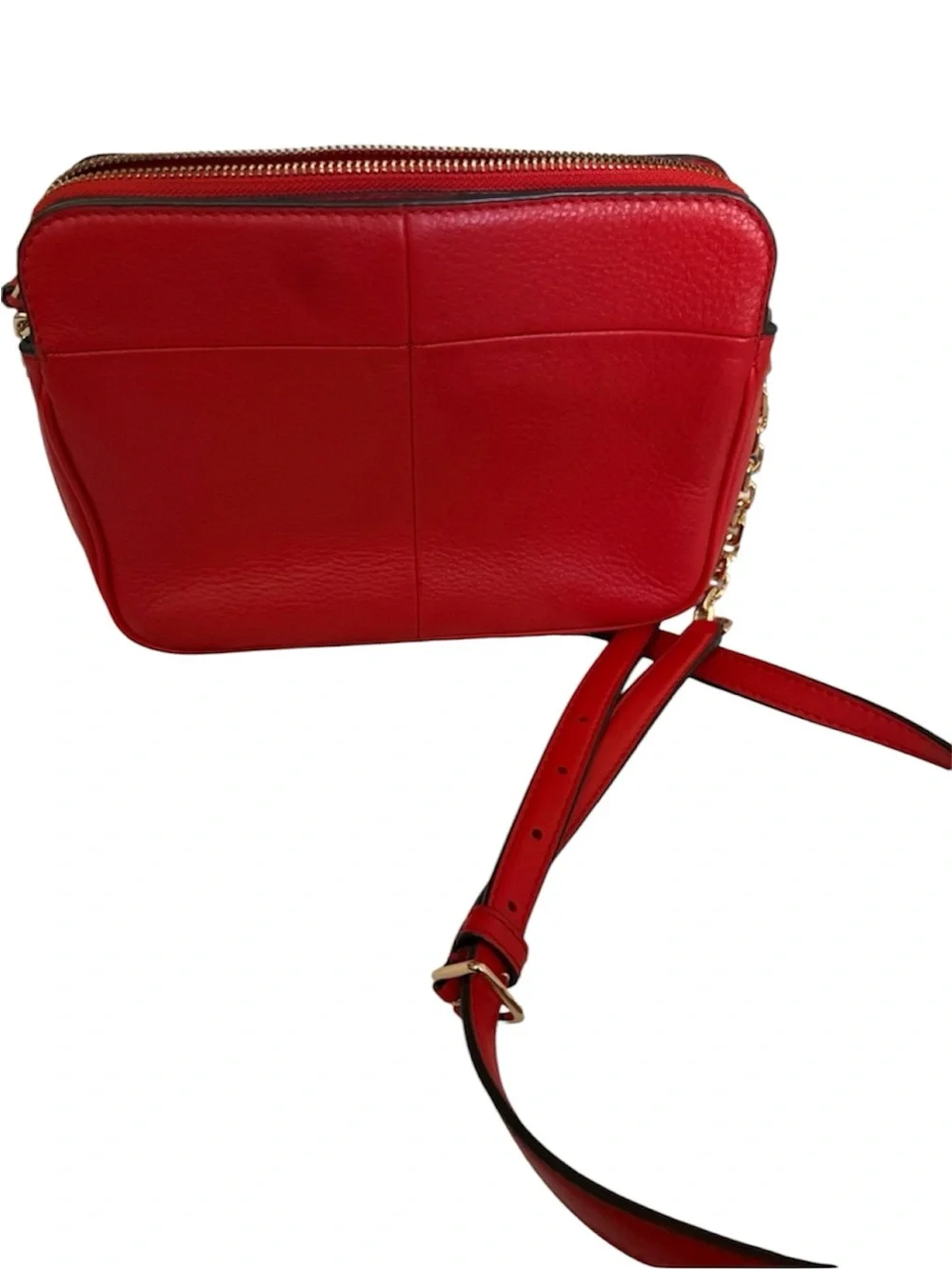 Tory Burch- Ivy Red Leather Crossbody w/ Gold & Leopard Print Interwoven Chain